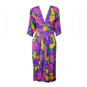 Louis Feraud Vintage Silk Crepe Floral Dress